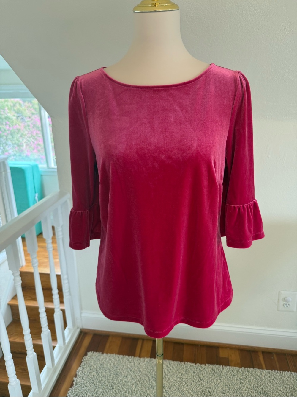 Boden Velvet Scoop Neck Top in Raspberry